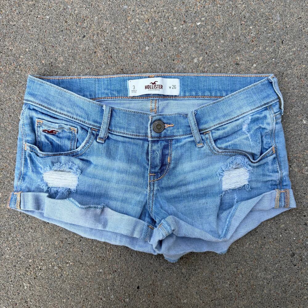 Y2K Hollister Low Rise Micro Mini Booty Denim Jean Shorts Size 3/26 Stretch